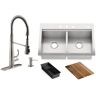 KOHLER Lyric Workstation 33 in. Dual Mount Stainless Steel Double Bowl Kitchen Sink with Simplice Semi pro Kitchen Faucet