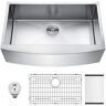 UPIKER Brushed Nickel 16 G Stainless Steel 33 in. Single Bowl Farmhouse Apron Kitchen Sink with Bottom Grid and Basket Strainer