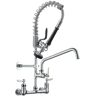 Commercial Restaurant Wall Mount Double Handle Pull-Down Sprayer Kitchen Faucet in Polished Chrome