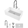 VIGO Matte Stone 33" Single Bowl Farmhouse Apron Front Undermount Kitchen Sink with Faucet in Stainless Steel and Accessories