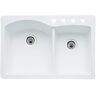 Blanco Diamond Granite 33 in. 4-Hole 60/40 Double Bowl Dual-Mount Kitchen Sink in White