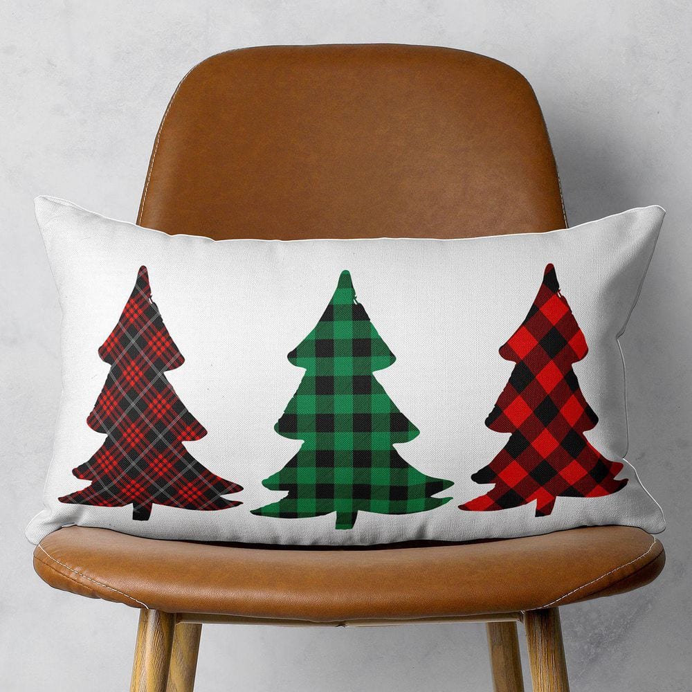 MIKE & Co. NEW YORK Decorative Christmas Tree Single Throw Pillow Cover 12 in. x 20 in. White and Red Lumbar for Couch, Bedding