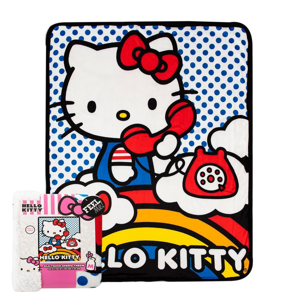 THE NORTHWEST GROUP Hello Kitty On The Phone Multi-Colored Silk Touch Multi-Colored Sherpa Blanket