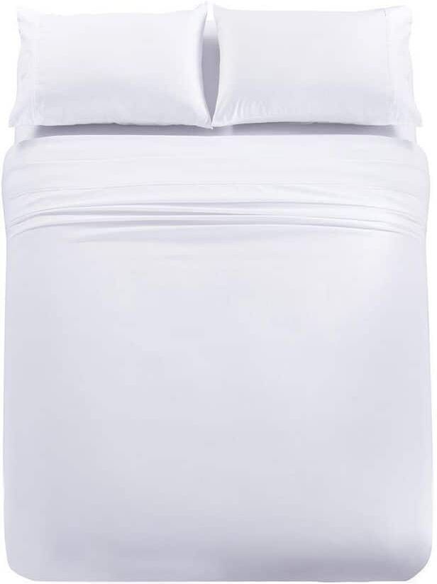 JML 4 Piece White Microfiber King Bed Sheet Set