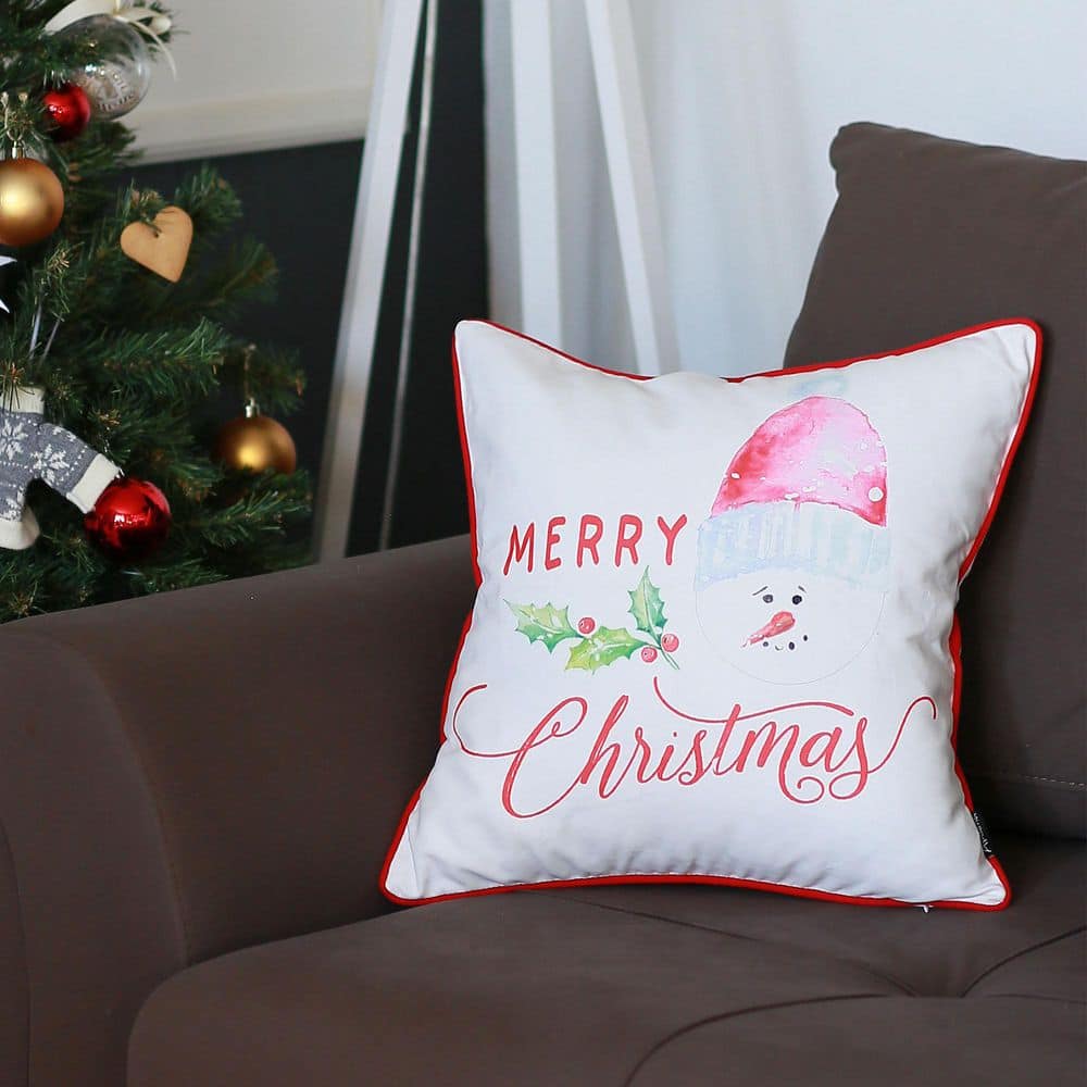 MIKE & Co. NEW YORK Christmas Snowman Decorative Single Throw Pillow 18 in. x 18 in. White and Red Square for Couch, Bedding