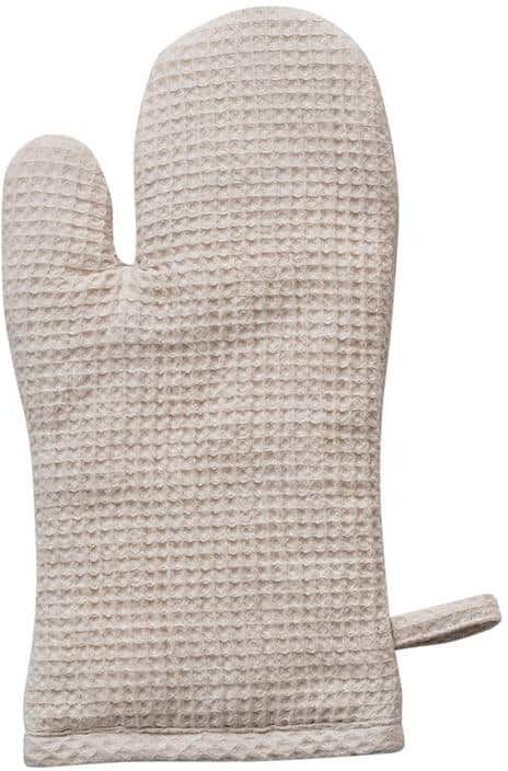 Storied Home Woven Linen and Cotton Beige Waffle Oven Mitt