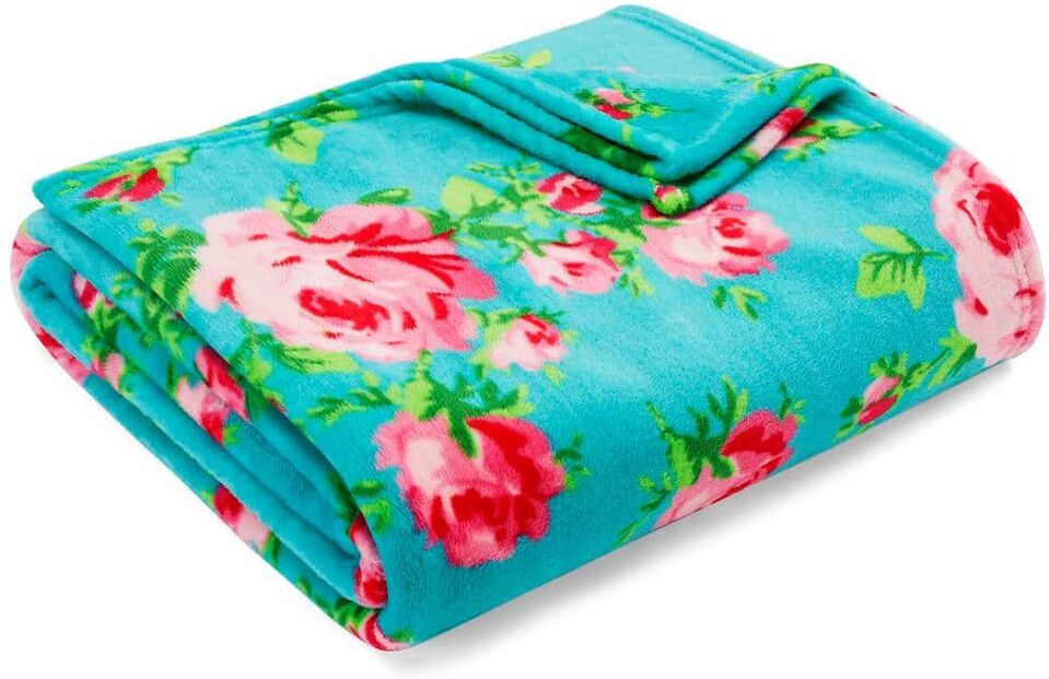 BETSEY JOHNSON Bouquet Day 1-Piece Blue Ultra Soft Plush Microfiber King Blanket