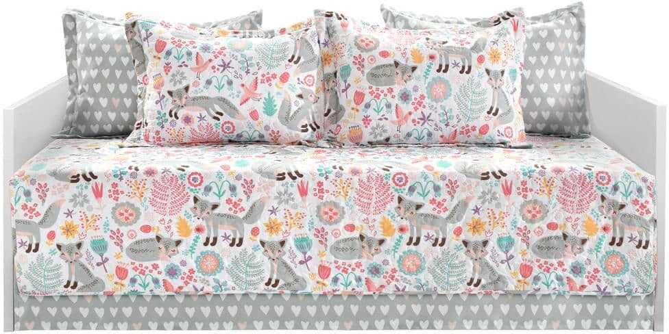 Lush Decor Pixie Fox 6-Piece Gray/Pink Daybed Cover Set 39 in. x 75 in.