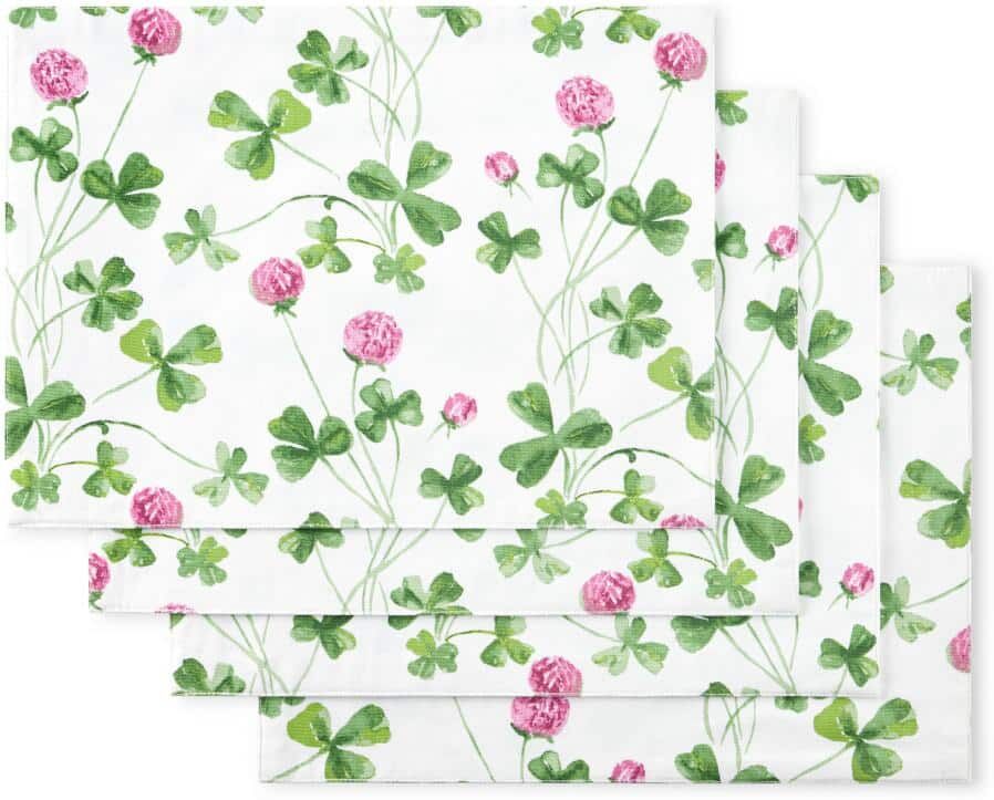 MARTHA STEWART Clover Meadow 17.5 in. W x 13 in. H White/Green Cotton Placemat (Set of 4)