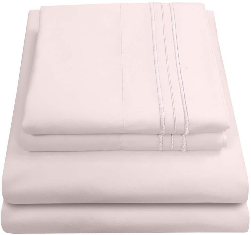 Sweet Home Collection 1800 Series 4-Piece Pale Pink Solid Color Microfiber RV Short Queen Sheet Set