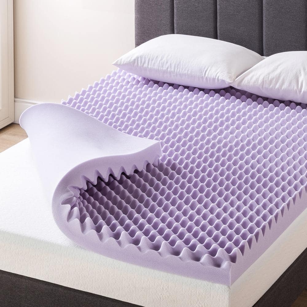 MELLOW 4 in. Short Queen Egg Crate Memory Foam Mattress Topper with Lavender Infusion