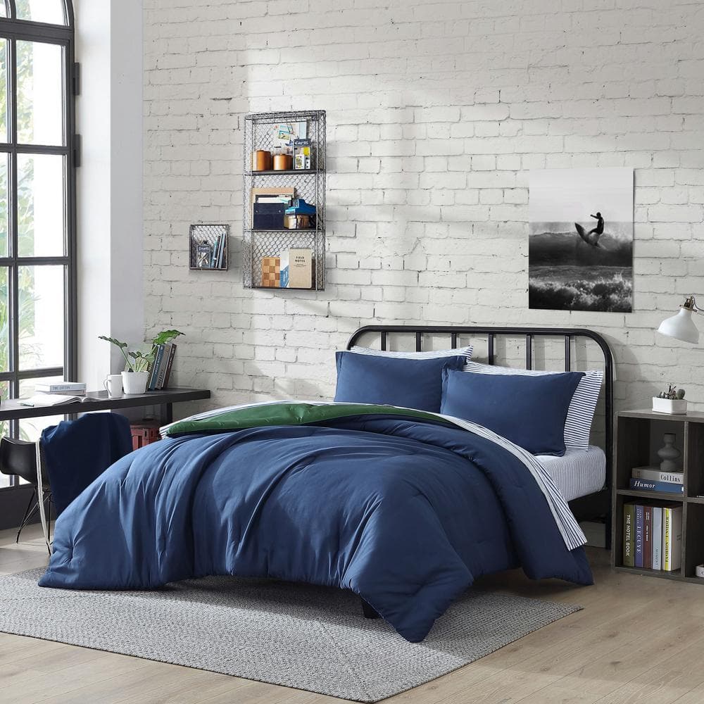 Nautica NA Solid Microfiber 7-Piece Navy Microfiber Full/Queen Bonus Comforter Set