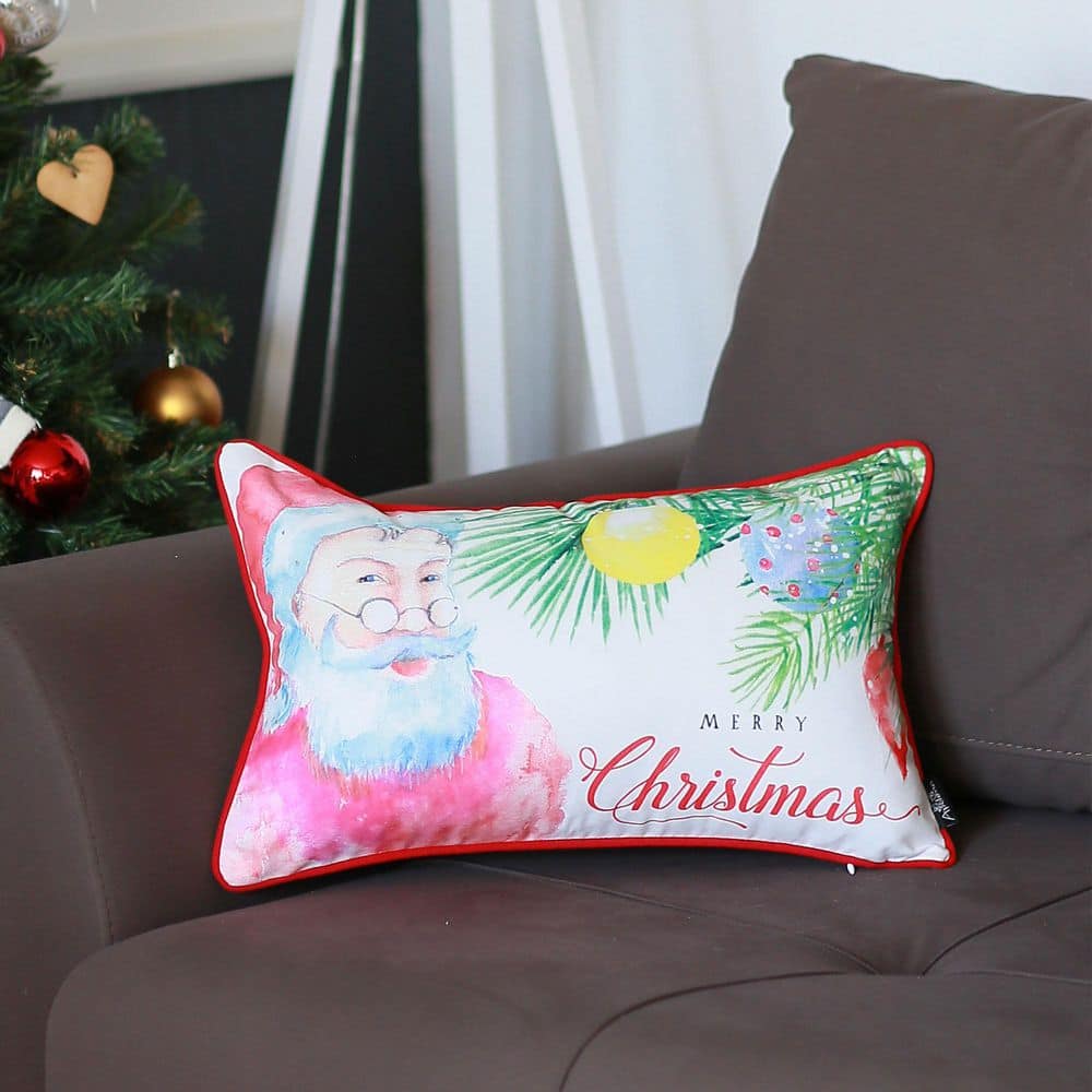 MIKE & Co. NEW YORK Christmas Santa Decorative Single Throw Pillow 12 in. x 20 in. White and Red Lumbar for Couch, Bedding