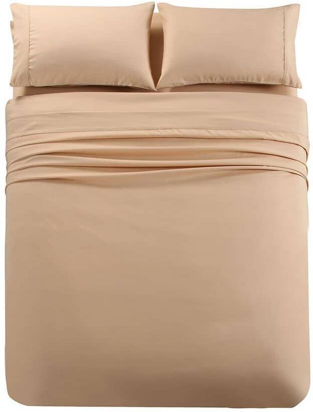 JML 4 Piece Beige Microfiber Full Bed Sheet Set