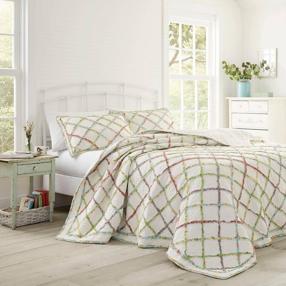 Laura Ashley Ruffle Garden 1-Piece Multicolored Floral Cotton Twin Quilt