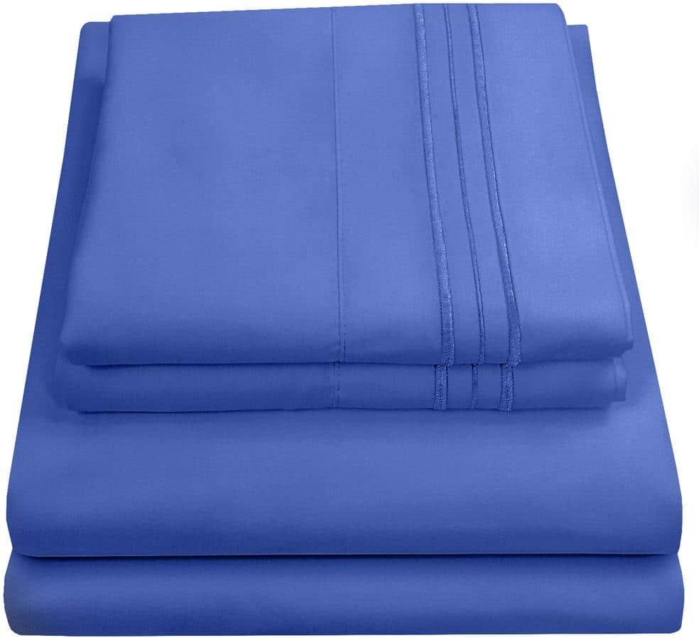 Sweet Home Collection 1800 Series 4-Piece Royal Blue Solid Color Microfiber RV Short Queen Sheet Set