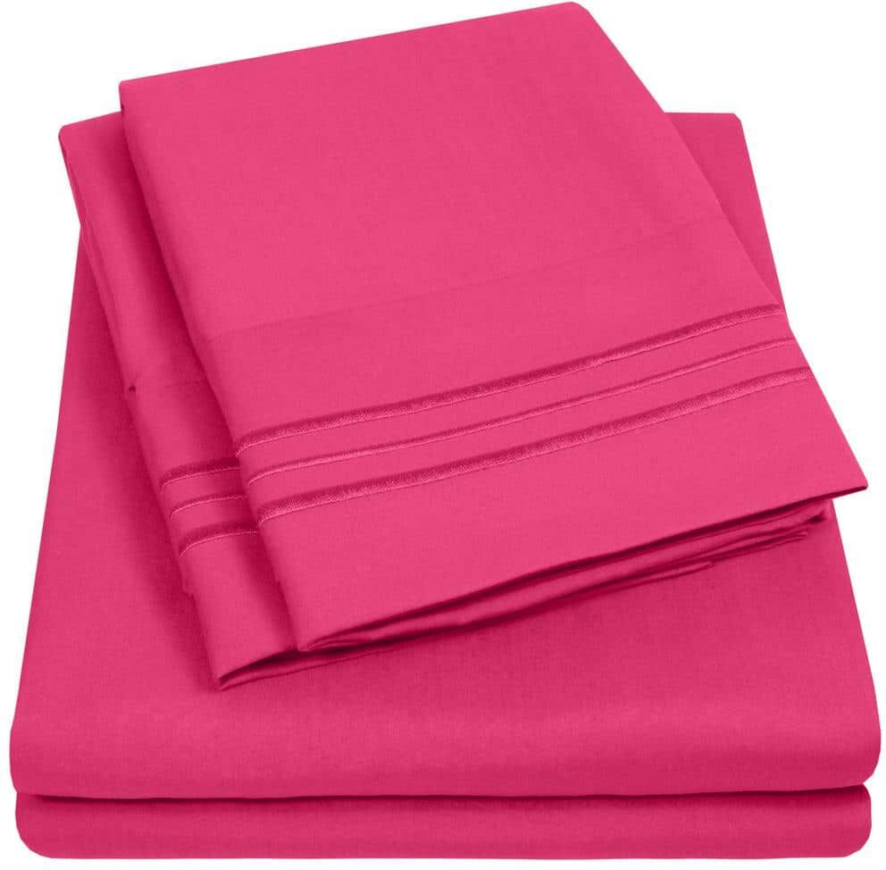 Sweet Home Collection 1800 Series 4-Piece Fuchsia Solid Color Microfiber RV Short Queen Sheet Set