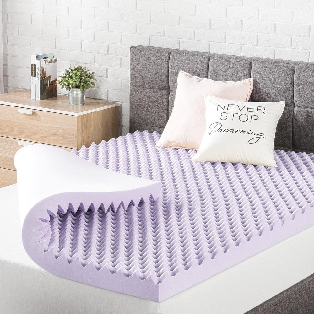 MELLOW 3 in. Short Queen Egg Crate Memory Foam Mattress Topper with Lavender Infusion