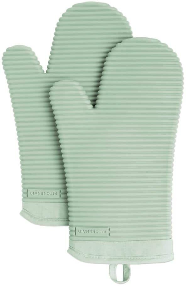 KitchenAid Ribbed Soft Silicone Pistachio Green Oven Mitt Set (2-Pack)