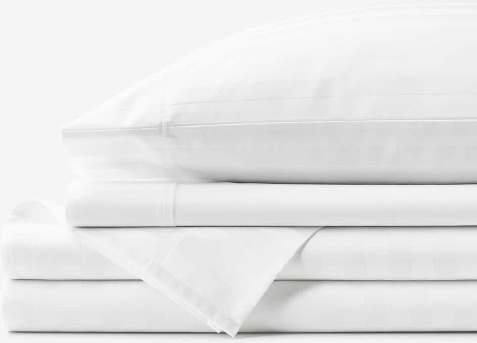 The Company Store Company Cotton Dobby Stripe Wrinkle-Free Sateen White Cotton King Sheet Set