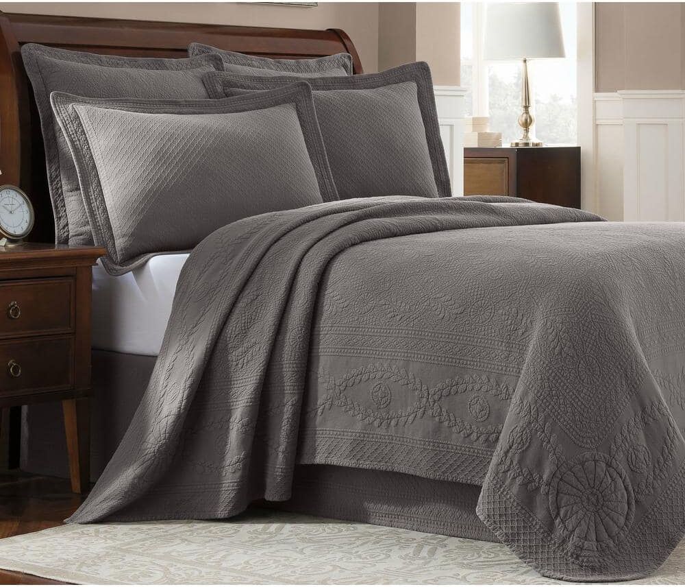 Royal Heritage Home Williamsburg Abby Grey Solid King Coverlet