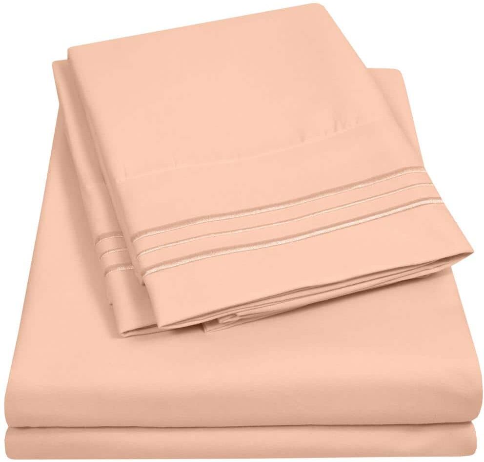 Sweet Home Collection 1800 Series 4-Piece Peach Solid Color Microfiber RV Short Queen Sheet Set