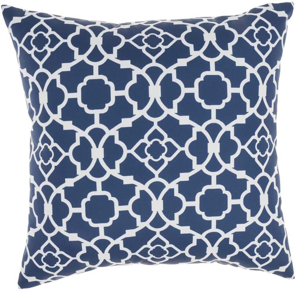 Waverly Navy Stain Resistant Geometric 20 in. x 20 in. Indoor/Outdoor Throw Pillow