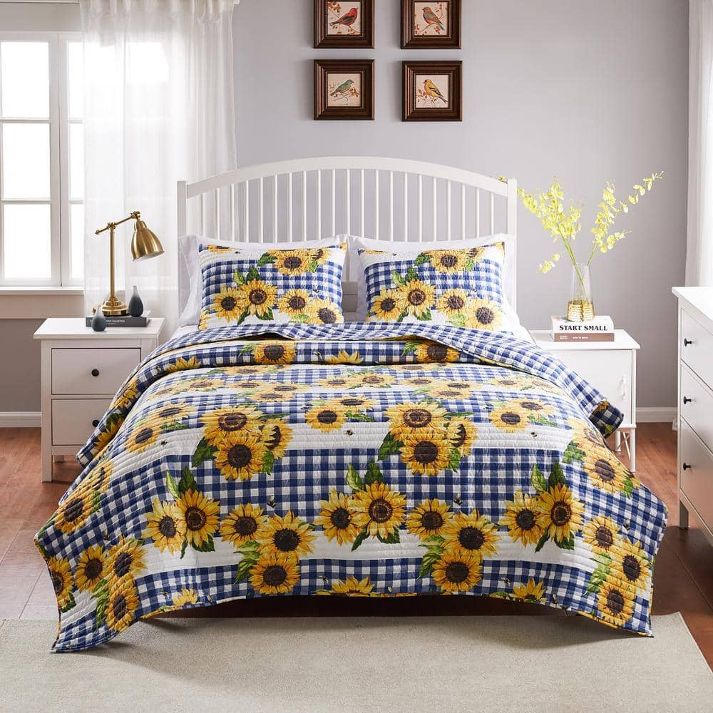 Greenland Home Fashions Sunflower 3-Piece Gold Polyester Full / Queen Quilt Set