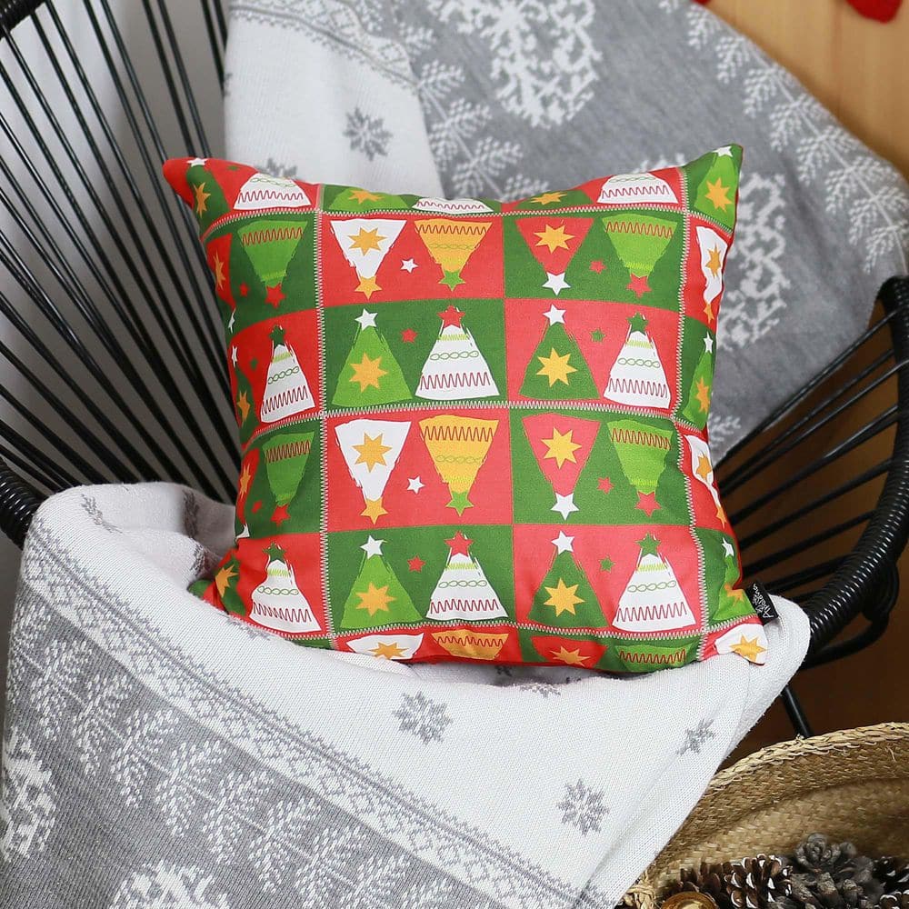 MIKE & Co. NEW YORK Christmas Trees Decorative Single Throw Pillow 18 in. x 18 in. Red and Green Square for Couch, Bedding