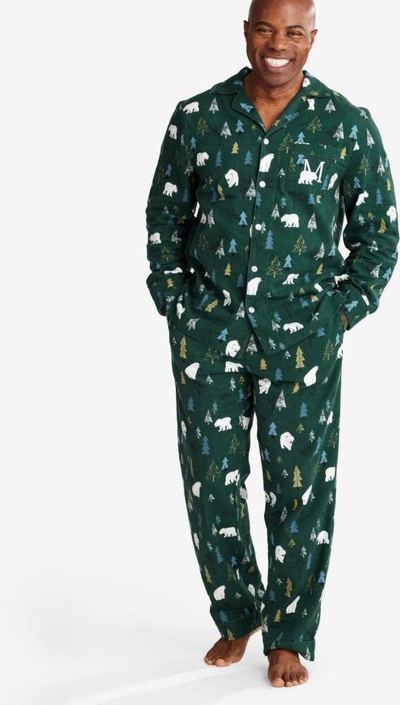 The Company Store Company Cotton Family Flannel Polar Bear Forest Men's XX-Large Forest Green Pajamas Set