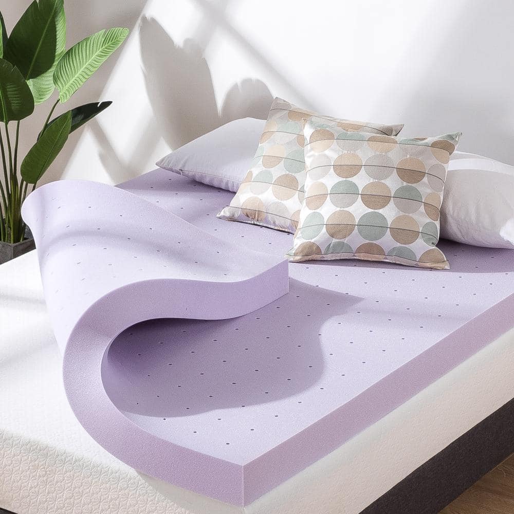 MELLOW 4 in. Short Queen Ventilated Memory Foam Mattress Topper with Lavender Infusion