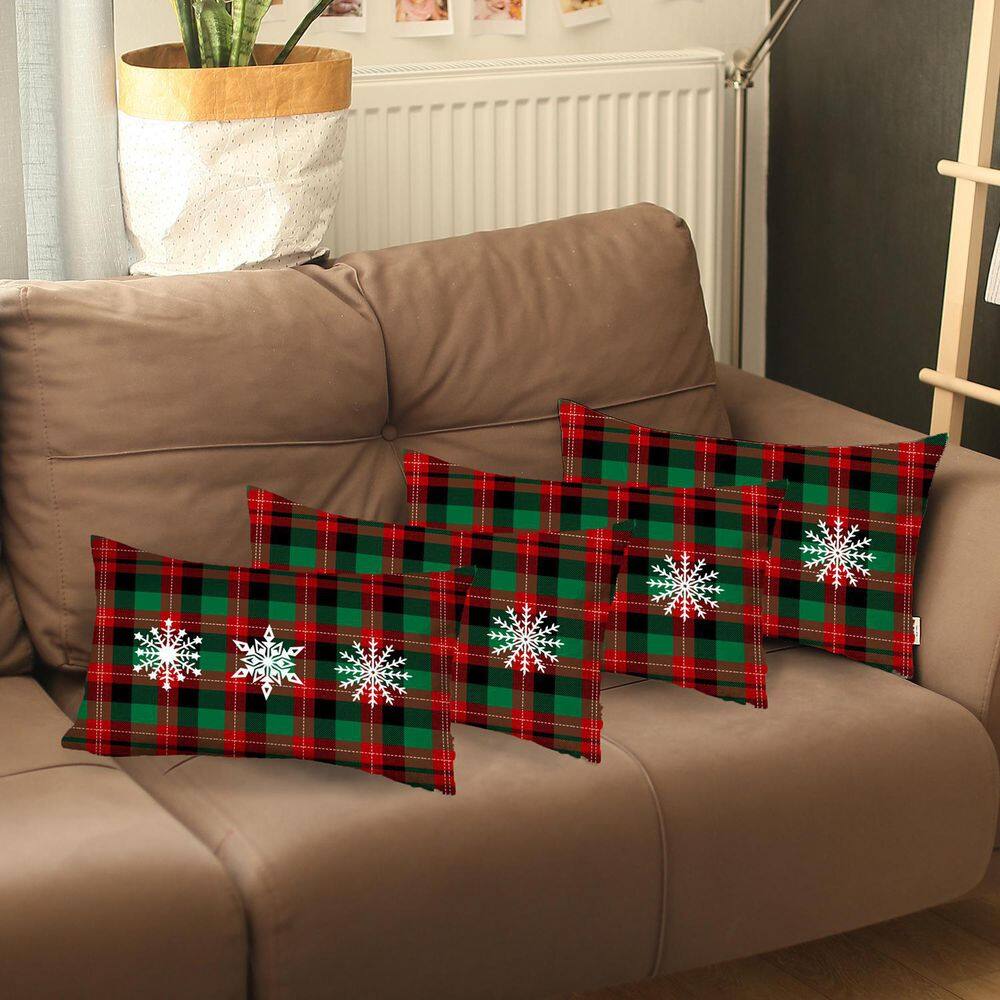 MIKE & Co. NEW YORK Christmas Snowflakes Decorative Throw Pillow Lumbar 12 in. x 20 in. Red and Green for Couch, Bedding (Set of 4)