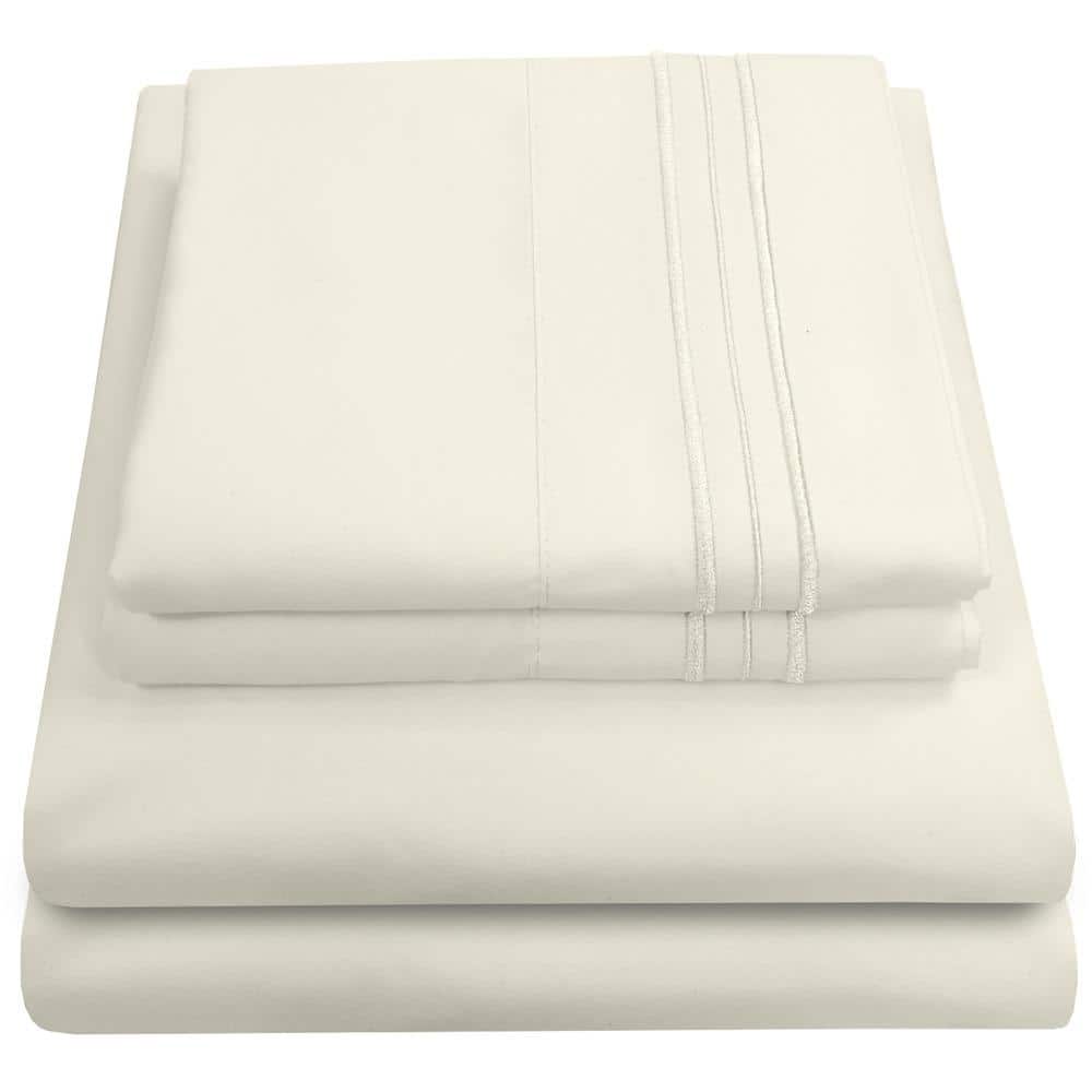 Sweet Home Collection 1800 Series 4-Piece Ivory Solid Color Microfiber RV Short Queen Sheet Set