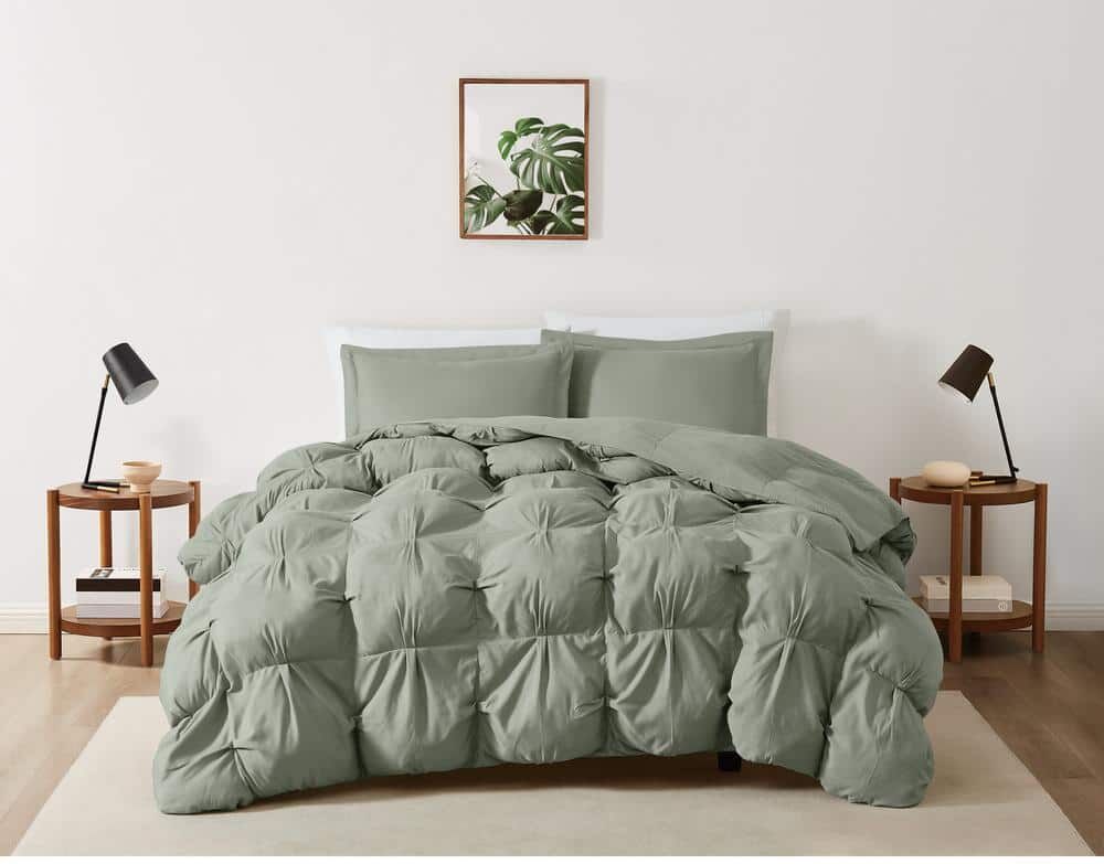 Truly Soft Cloud Puffer Green Microfiber 3-Piece Full/Queen Comforter Set