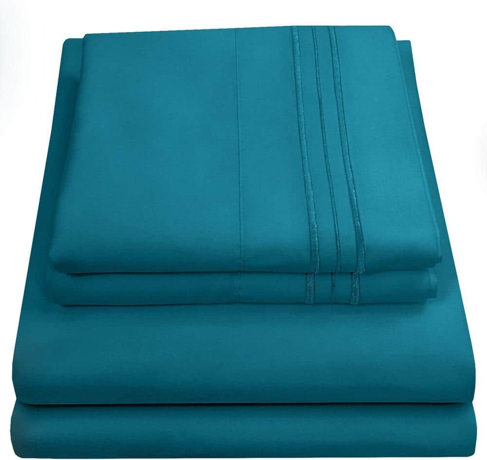 Sweet Home Collection 1800 Series 4-Piece Teal Solid Color Microfiber RV Short Queen Sheet Set