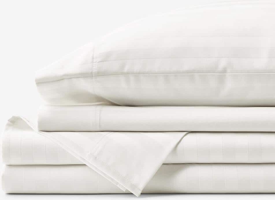 The Company Store Company Cotton Dobby Stripe Wrinkle-Free Sateen Cream Cotton Full Sheet Set