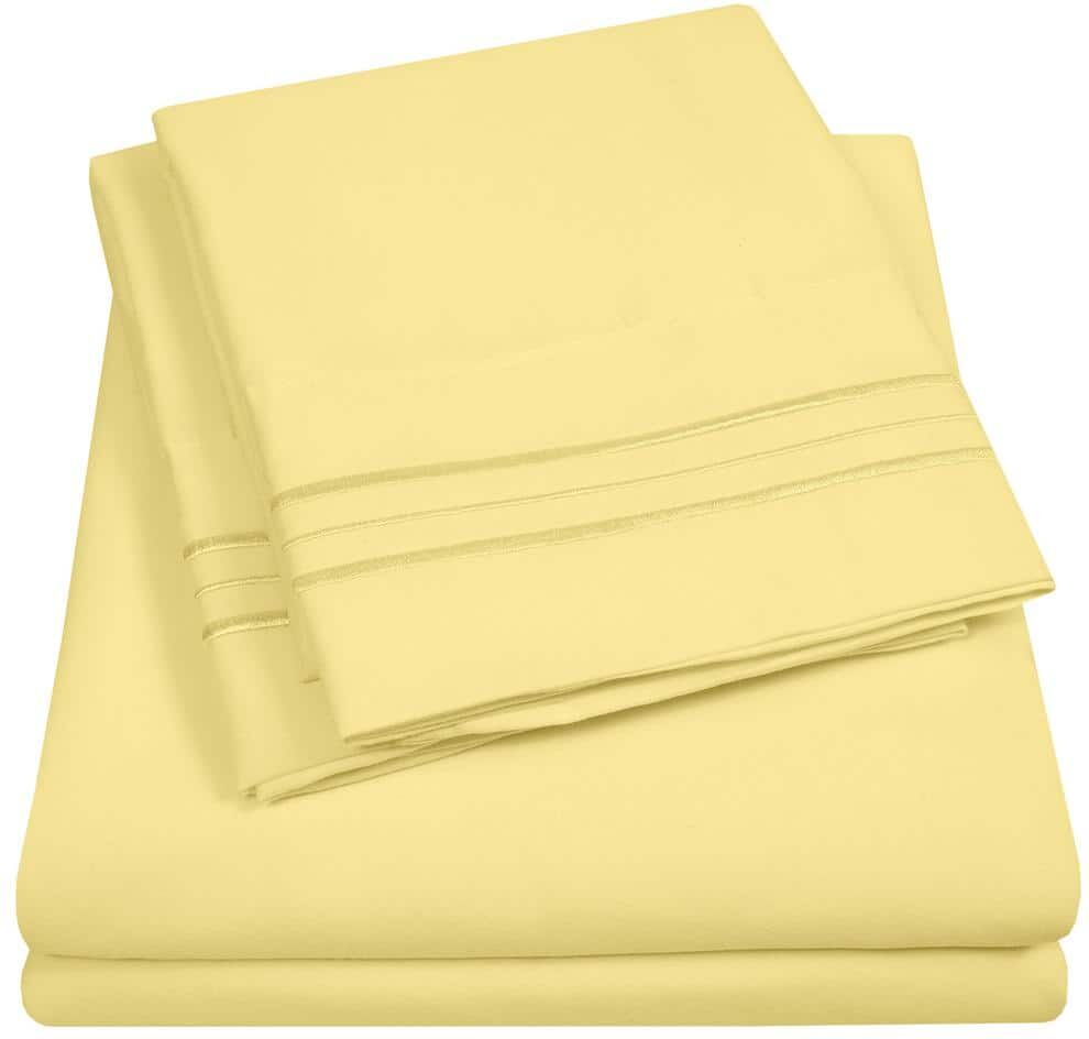 Sweet Home Collection 1800 Series 4-Piece Pale Yellow Solid Color Microfiber RV Short Queen Sheet Set