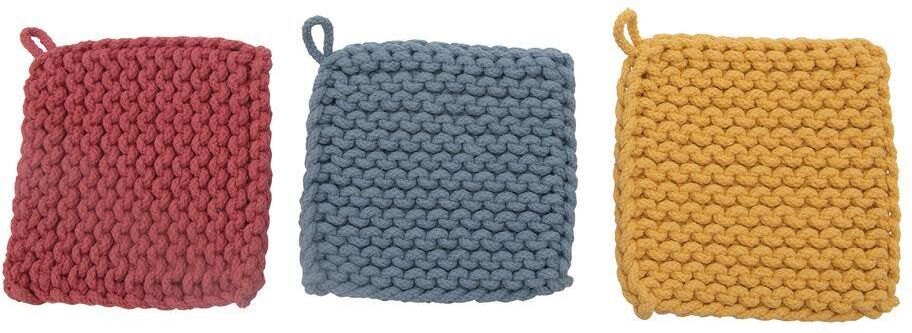 Storied Home Square Crochet Cotton Multicolored Potholders, (3-Pack)