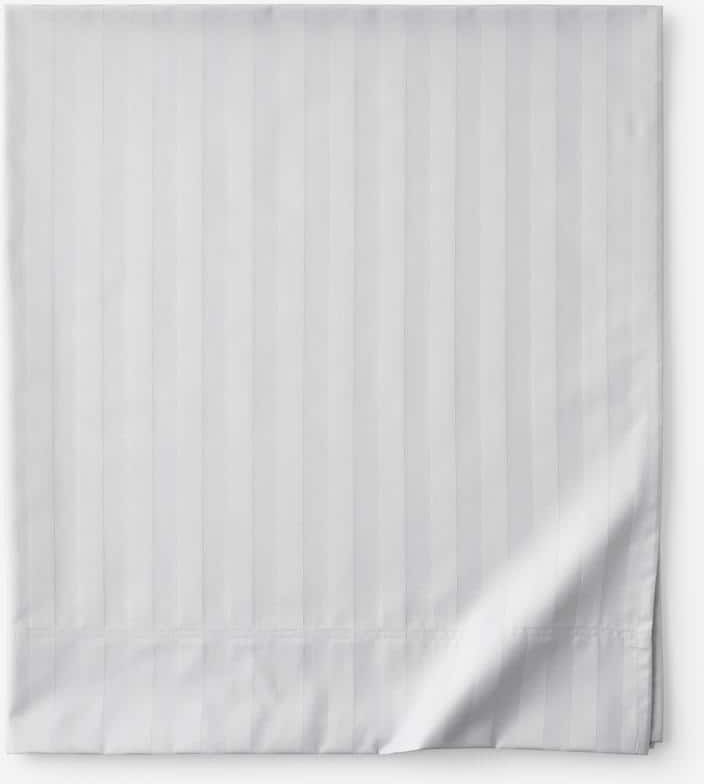 The Company Store Company Cotton Dobby Stripe Wrinkle-Free Sateen Gray Mist Cotton Full Flat Sheet