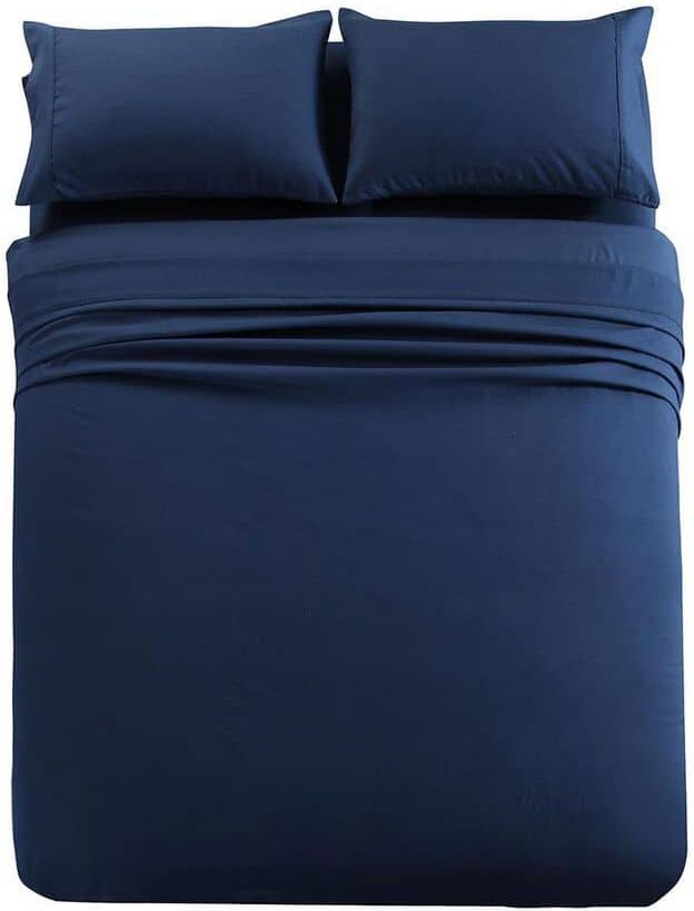 JML 4 Piece Navy Microfiber Full Bed Sheet Set