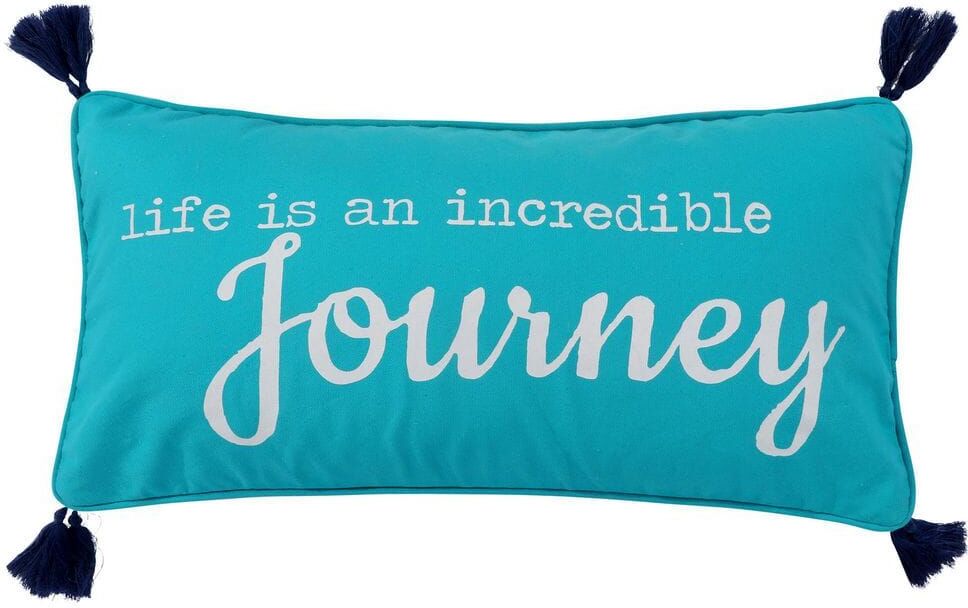 LEVTEX HOME Chandra Teal "life is an incredible journey" Print with Corner Tassels 12 in. x 24 in. Throw Pillow