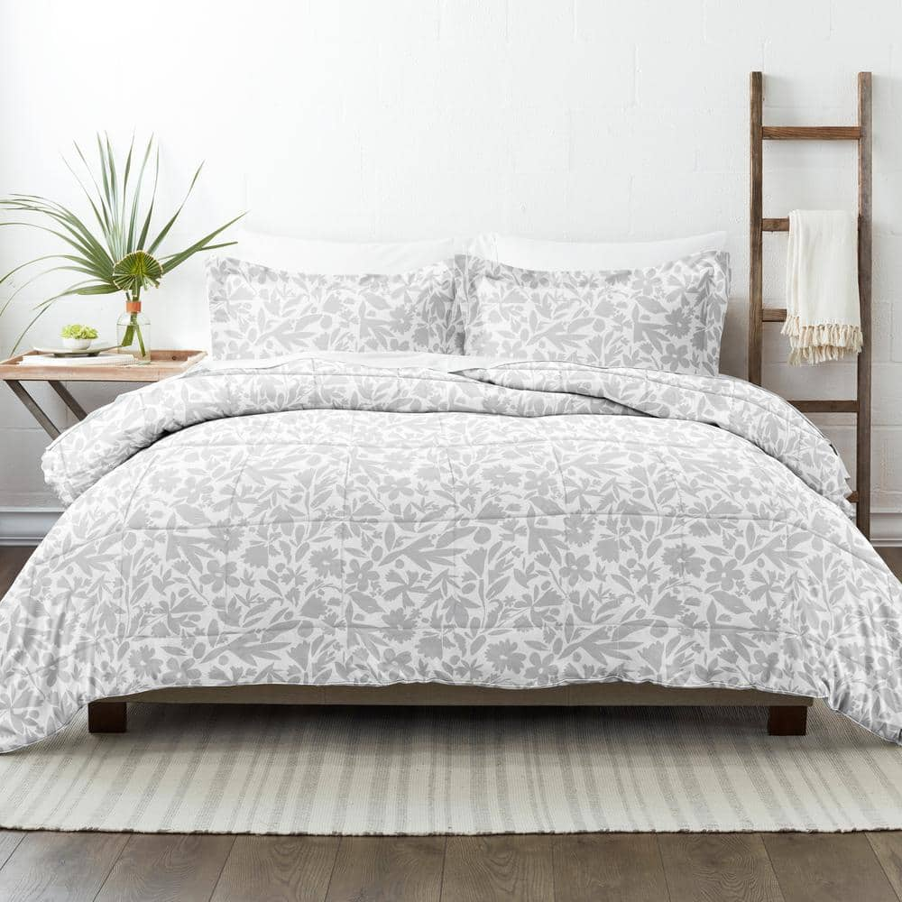 Becky Cameron Premium Down Alternative Light Gray Abstract Garden Patterned Microfiber Twin Comforter Set