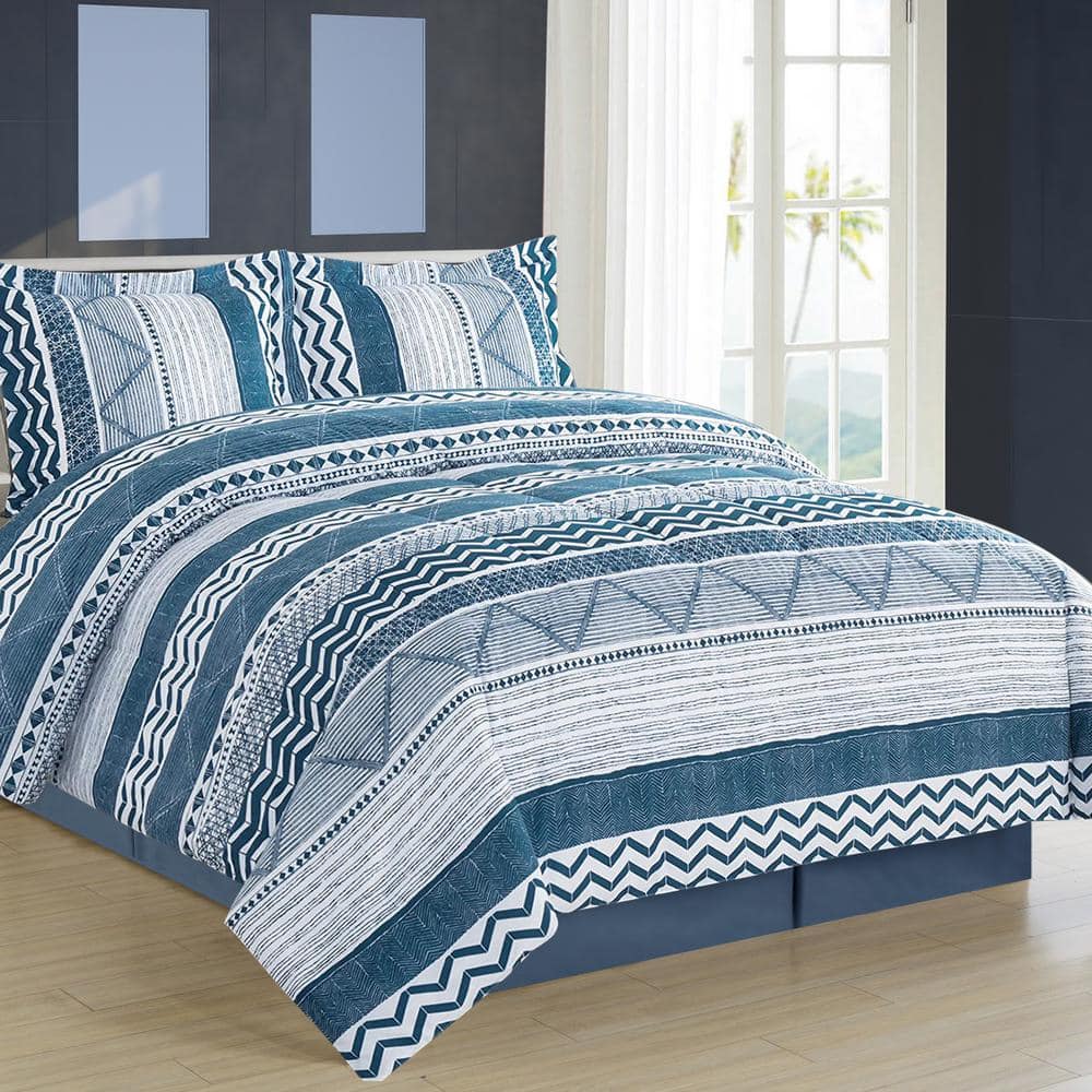 Shatex 3-Piece Blue Ultra Soft 100% Microfiber Polyester All Season Bedding Twin Comforter Sets with 1 Flat Sheet