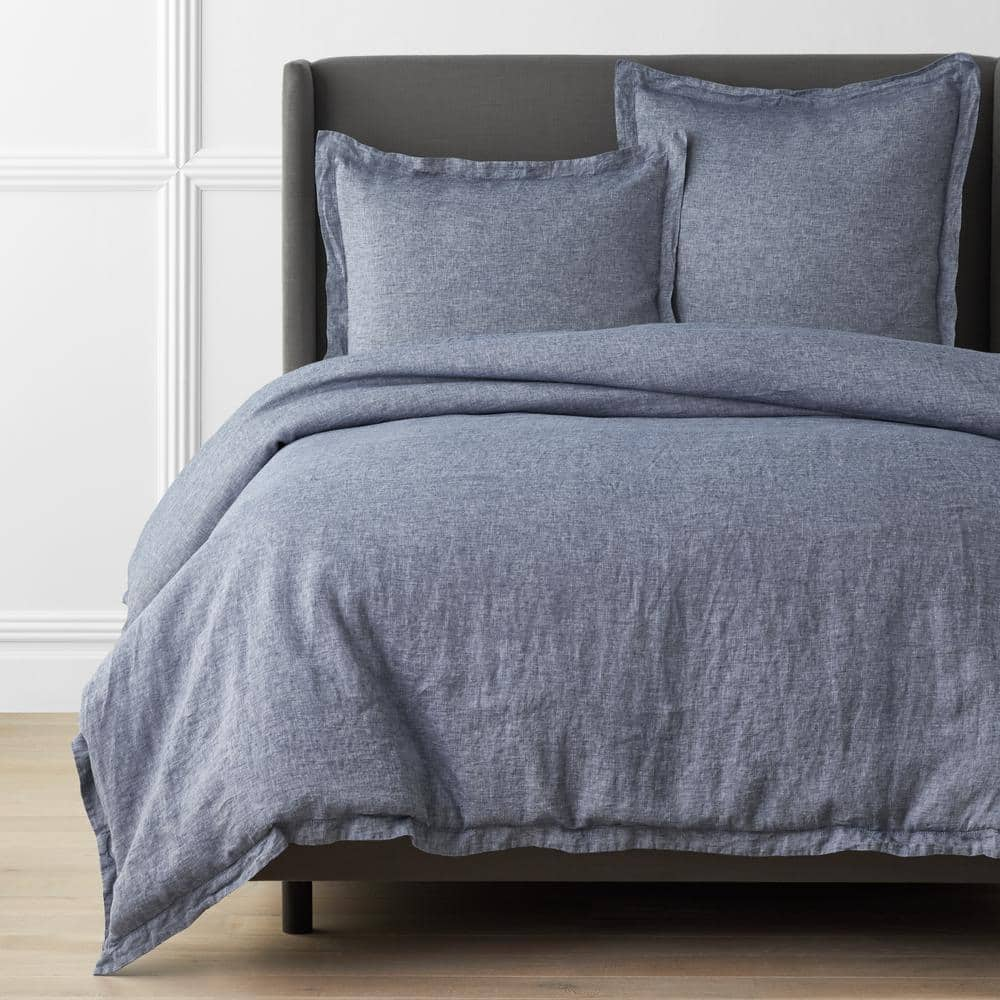 The Company Store Legends Hotel Relaxed Chambray Blue King Linen Duvet Cover