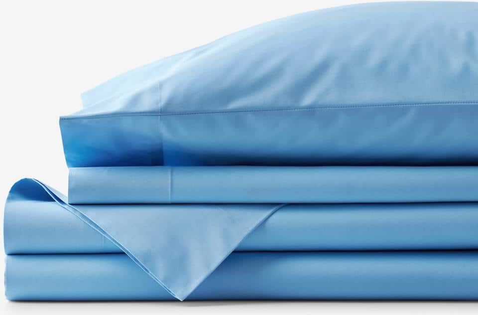 The Company Store Company Essentials 3-Piece Ocean Blue Solid 200-Thread Count Organic Cotton Percale Twin Sheet Set