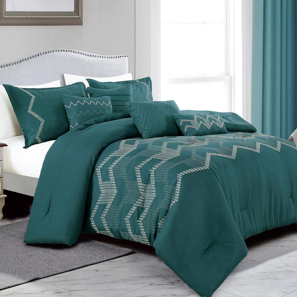 Shatex 7-Piece Green All Season Bedding King size Comforter Set, Ultra Soft Polyester Elegant Bedding Comforters