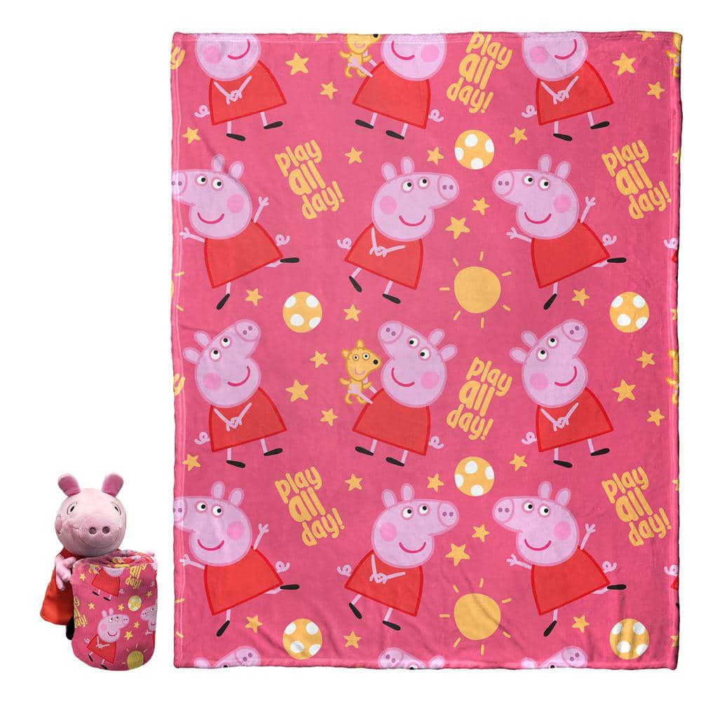 THE NORTHWEST GROUP Peppa Pig Playful Peppa Silk Touch Multi-Colored Throw Blanket with Hugger