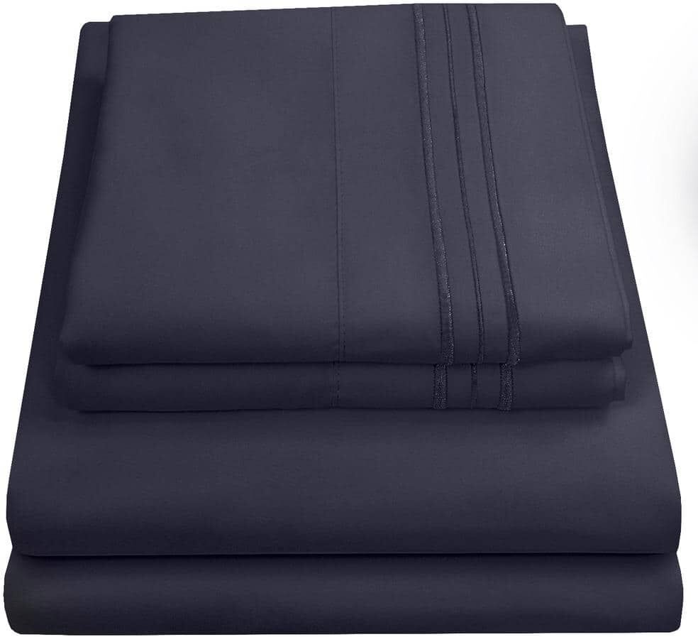 Sweet Home Collection 1800 Series 4-Piece Navy Solid Color Microfiber RV Short Queen Sheet Set