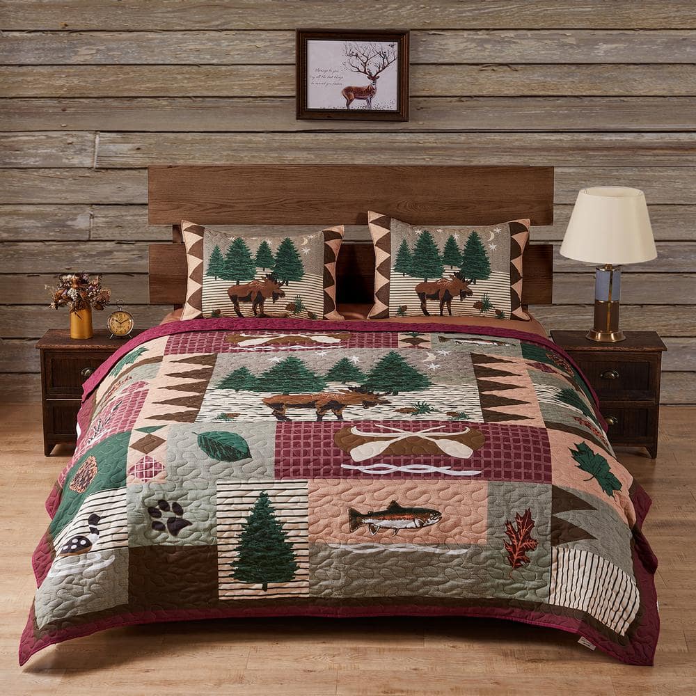 Greenland Home Fashions Moose Lodge 3-Piece Multicolored Full/Queen Quilt Set