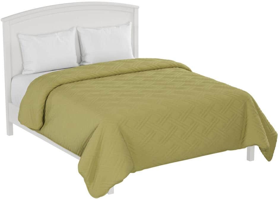 100% Polyester Green King Size Quilt Coverlet Basket Weave Quilted Lightweight Bedding